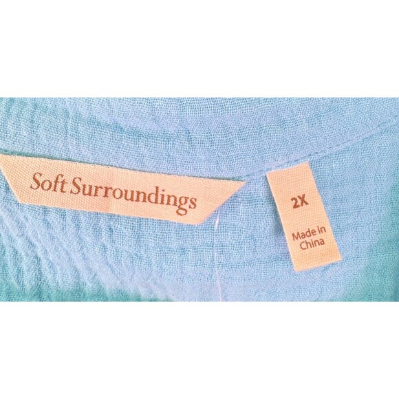 Soft Surroundings 2X Blue Button Front Textured Gauze Top Long Sleeve Tunic - Picture 10 of 11